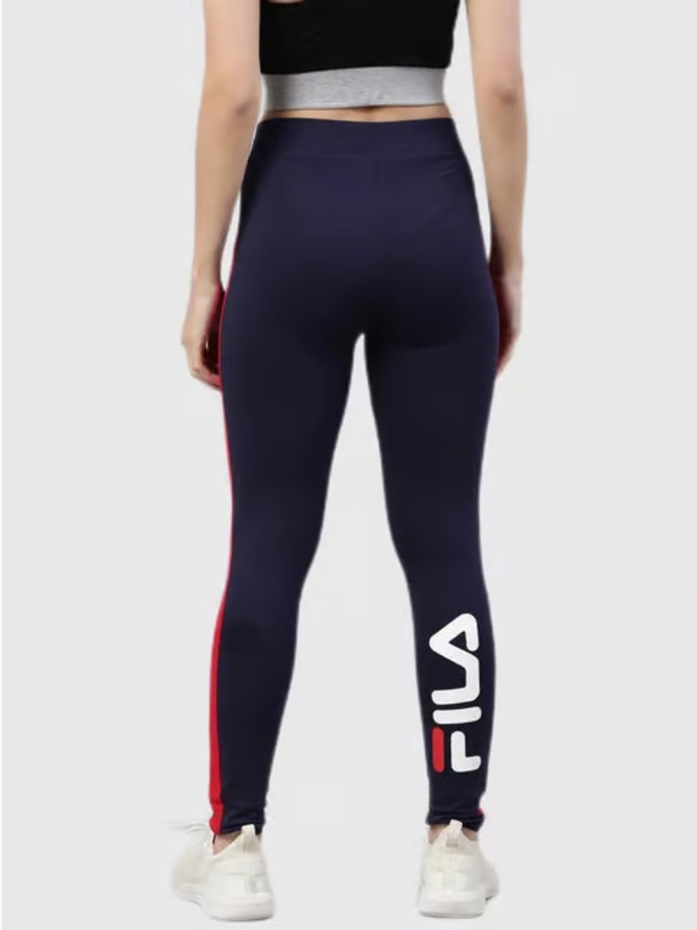 FILA Navy Blue Track Leggings Red Side Stripe Big Logo - youth (XXL), Adult (M)